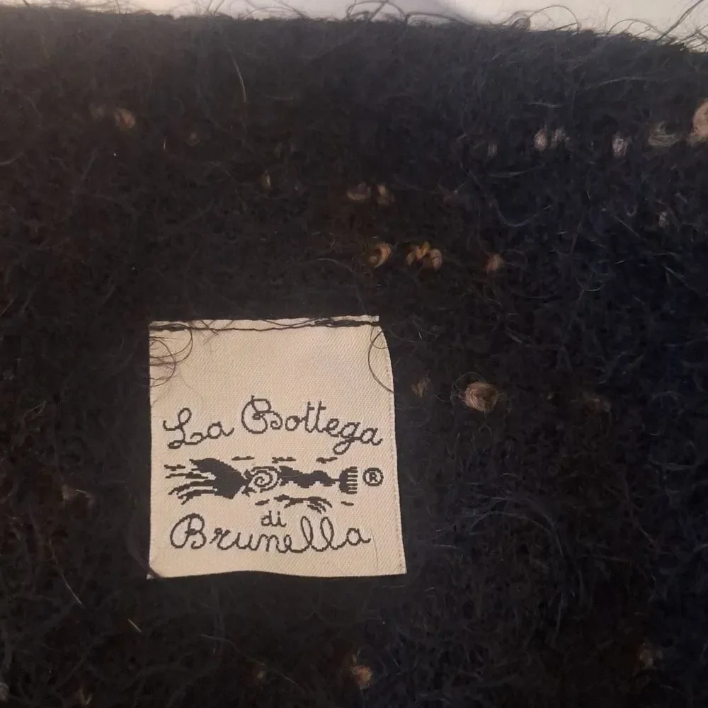 La Bottega di Brunella black/brown fuzzy, furry long sleeve asymetric cardigan